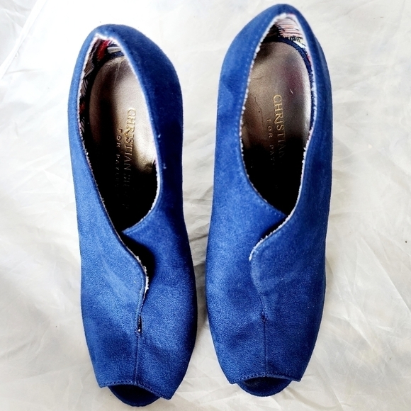 Christian Siriano Blue Suede High Heel Mule Open Toe Slip On Women's 5.5 EUC - Picture 3 of 12